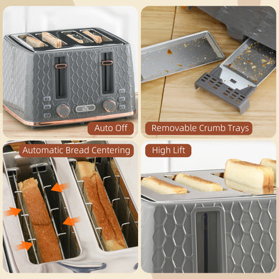 HOMCOM Four-Slice Honeycomb Toaster - Grey 