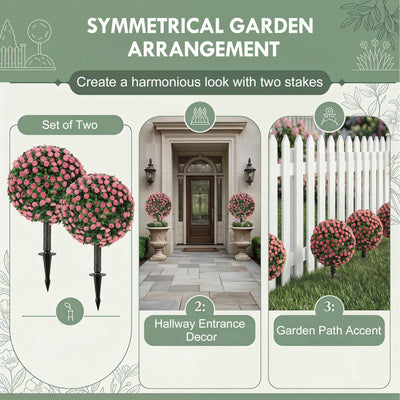 HOMCOM Artificial Rose Topiary UV Resistant, 2-Pack Fake Plants, 55 cm, Pink