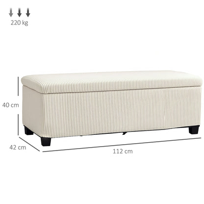 HOMCOM Storage Ottoman Bench, Corduroy Footstool with Removable Lid and Legs, 112cm Storage Chest Box for Living Room, Bedroom, Hallway, Beige 