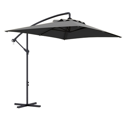 Outsunny 3(m) Cantilever Overhanging Parasol, with Cross Base - Grey 