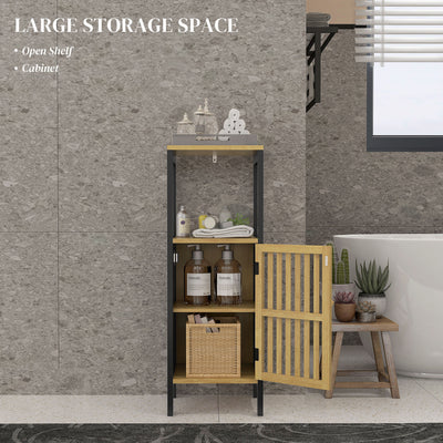 HOMCOM Bamboo-Blend Retro Cut-Out Bathroom Storage Unit, with Cupboard 