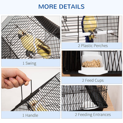 PawHut Metal Bird Cage for Finch, Canary w/ Food Containers, Swing Ring, Tray Handle, 39 x 33 x 47cm 