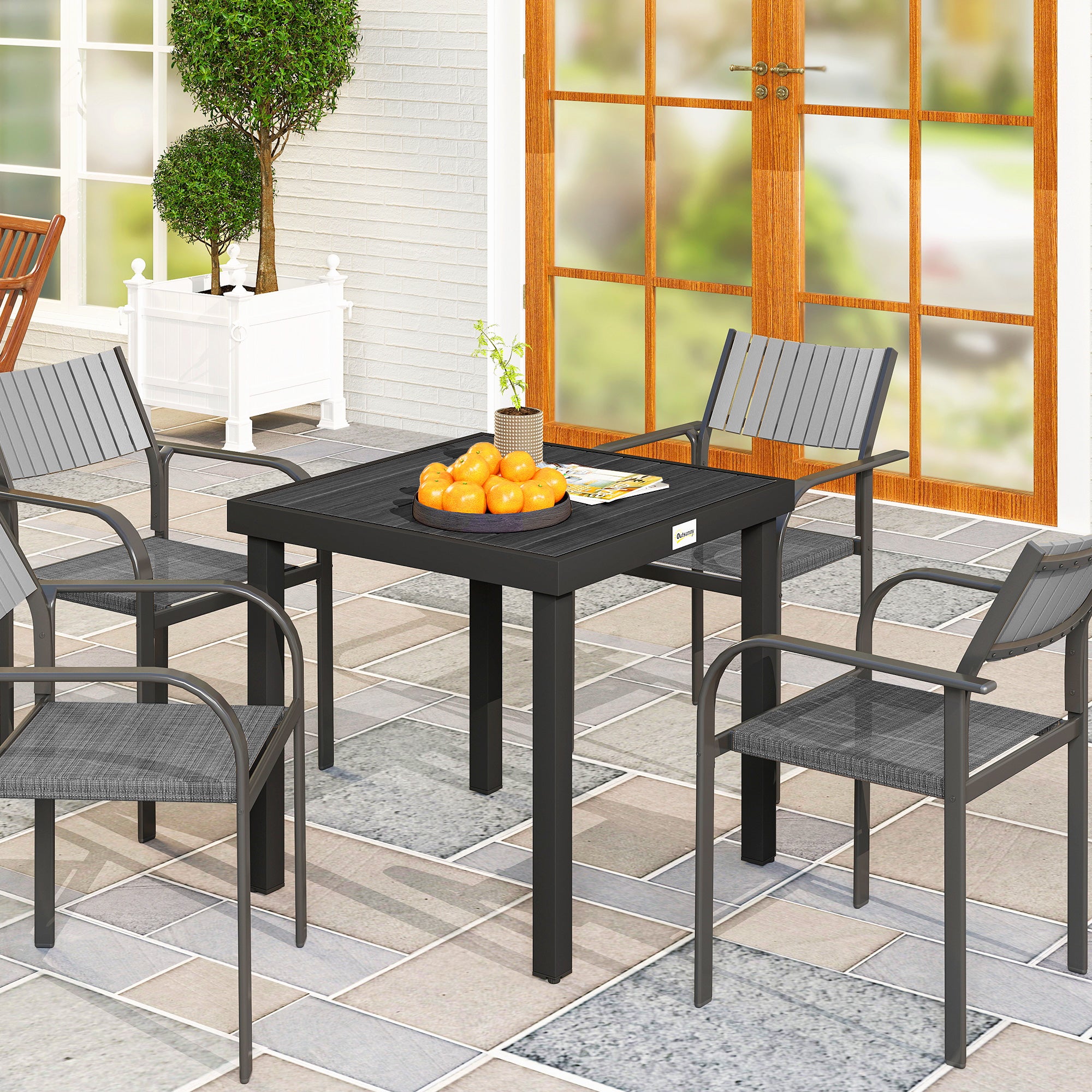 Outsunny 78 cm Garden Dining Table for 4 People, Square Outdoor Coffee End Side Table with Aluminium Legs, Black 
