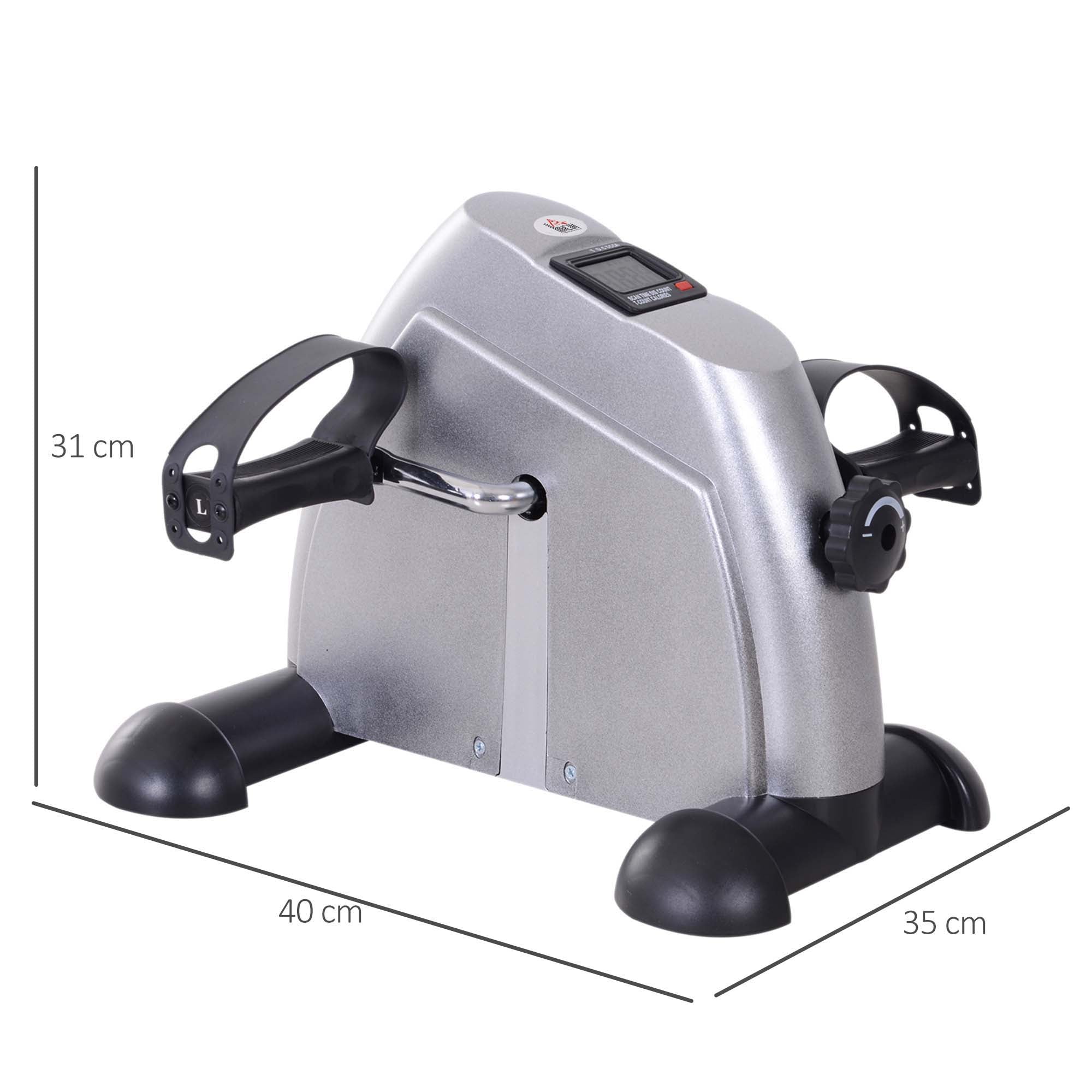 HOMCOM Mini Exercise Bike, Portable Pedal Exerciser, Under Desk Bike with LCD Display for Legs and Arms Training, Silver Tone 