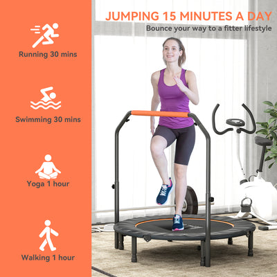 HOMCOM 48" Foldable Mini Fitness Trampoline, with Adjustable Foam Handle, Orange 
