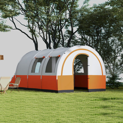 Outsunny 3000mm Waterproof Camping Tent, 5-6 Man Family Tent with Living and Bedroom, Carry Bag Included, Cream and Orange 