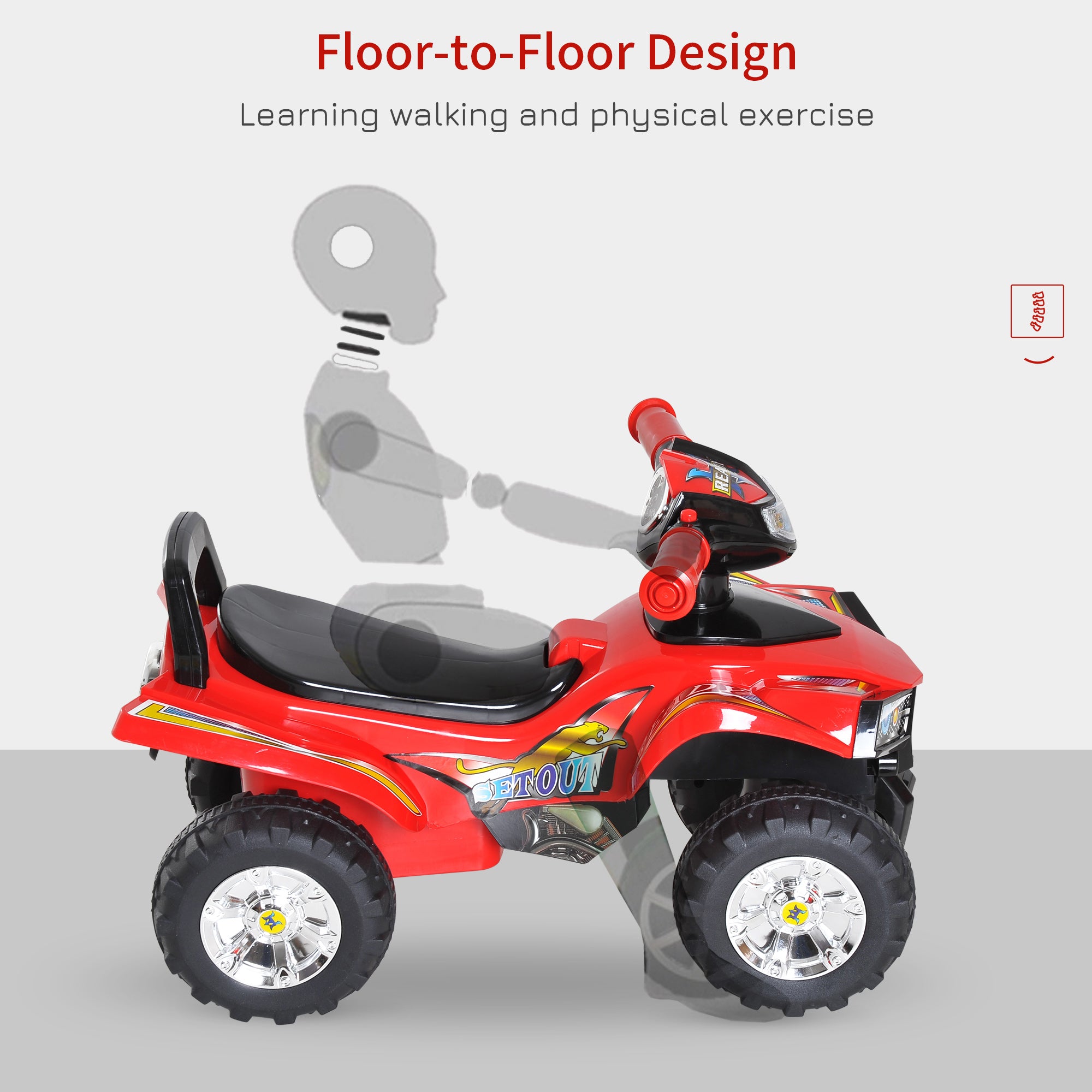 HOMCOM Kids Children Ride-on Toy Off Road Style Quad Bike Racing Car NO POWER 4 Wheels Horn Music Red 