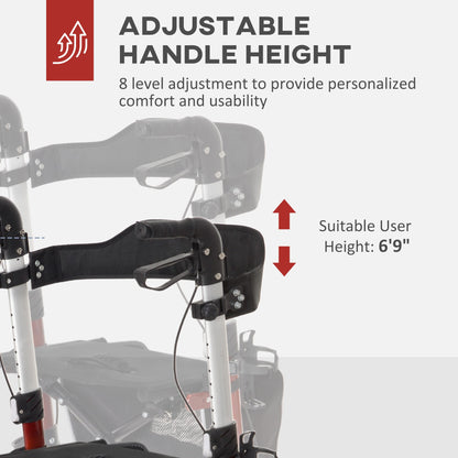 HOMCOM 88.5-106cm Aluminium Frame Rollator Walker, with Brakes - Red 