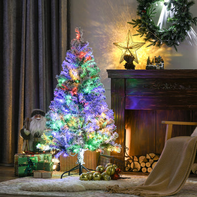 HOMCOM 4.5' Artificial Snow Christmas Trees with Frosted Branches, Warm White or Colourful LED Lights, Steel Base 