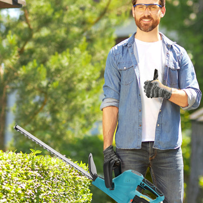 Outsunny Cordless Hedge Trimmer, Electric Hedge Cutter with 51cm Blade, Brushless Motor and 2 Batteries for Branches, Shrubs, Twigs, Blue 