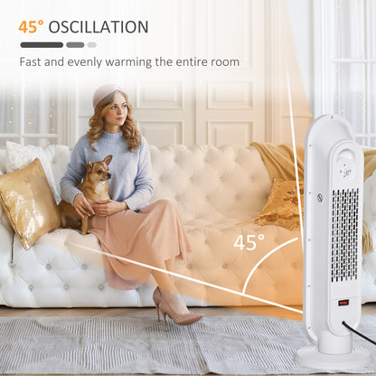 HOMCOM Ceramic Space Heater, Indoor Tower Heater with 2 Heat, Oscillation, Remote Control, Timer, Tip-Over & Overheating Protection, 1200W/2000W, White 