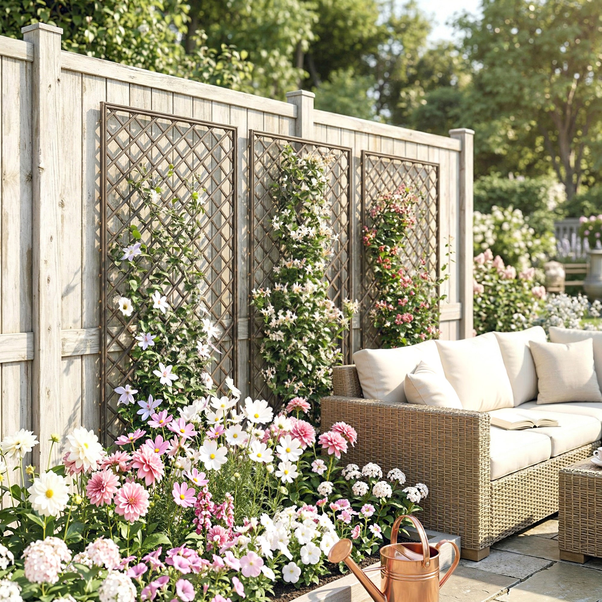 Outsunny Garden Trellis, Decorative Trellis Panels for Climbing Outdoor Plants, Natural Wood Finish 