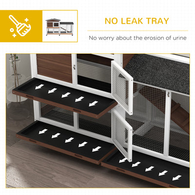 PawHut Wooden Two-Tier Pet Hutch with Wheels, Run - Brown 