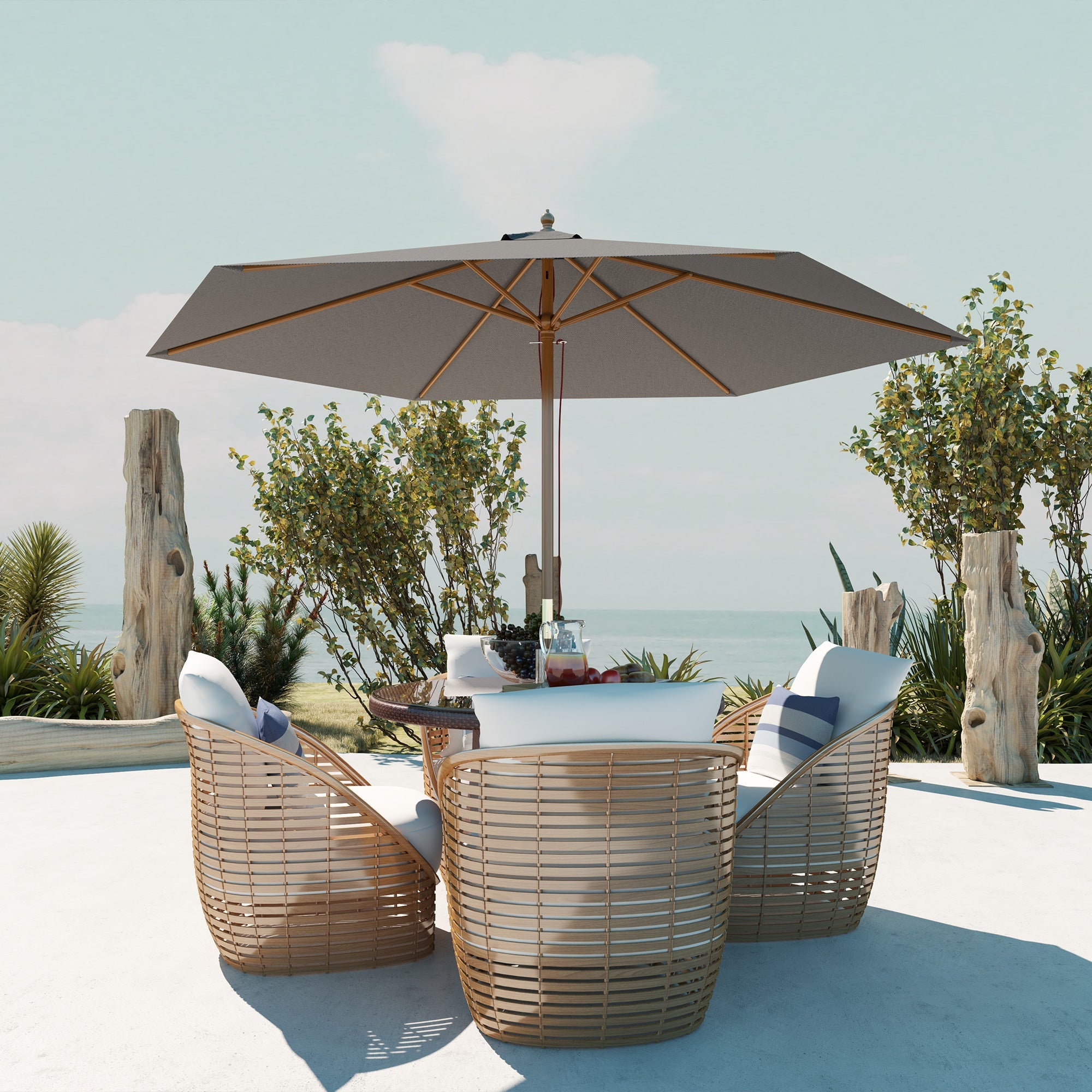 Outsunny 2.5m Wood Garden Parasol Sun Shade Patio Outdoor Wooden Umbrella Canopy Light Grey 