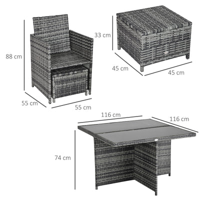 Outsunny 8-Seater Rattan Dining Set Garden Furniture Cushion Seat Woven Rattan Grey 