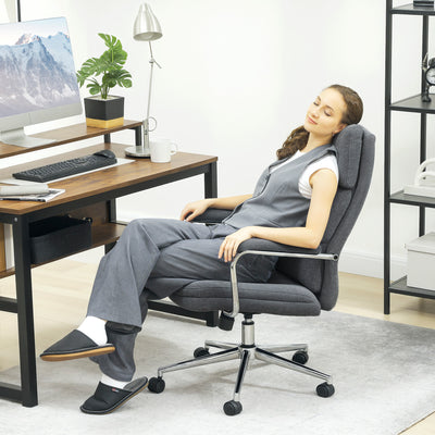 HOMCOM Executive Office Chair, Linen Fabric Computer Desk Chair with Double-Layer Back Cushion, Tilt Function, Height Adjustable for Home, Charcoal Grey 