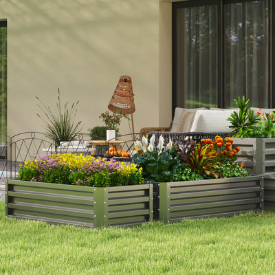 Outsunny Steel Raised Beds for Garden, Outdoor Planter Box, Set of 2, for Flowers, Herbs and Vegetables, Dark Grey 
