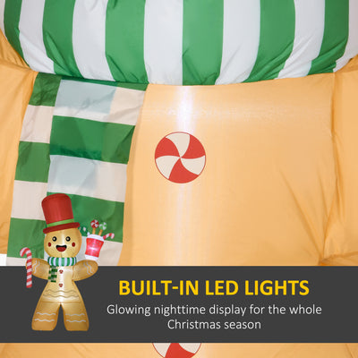 HOMCOM 7.5ft Christmas Inflatable Gingerbread Man with Candy Cane and LED Lights, Blow-Up Outdoor LED Garden Display for Lawn, Party 