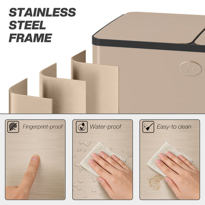 HOMCOM 30L Dual Compartment Stainless Steel Bin, with Deodoriser Holders - Gold Tone 