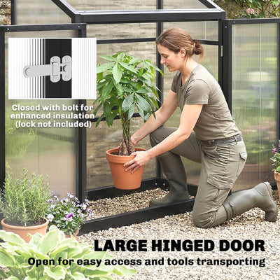 Outsunny Polycarbonate Greenhouse with Hinged Door, Top Vent, Lean-to Green House, Walk-in Greenhouse, 4 x 2ft, Black 