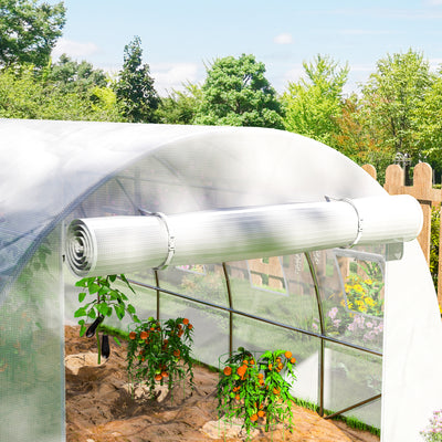 Outsunny 4 x 3 x 2m Polytunnel Greenhouse Replacement Cover ONLY Winter Garden Plant PE Cover for Tunnel Walk-in Greenhouse with Roll-up Windows Door Outdoor, White 