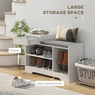 HOMCOM Multi-Compartment Shoe Bench, with Seat - White 