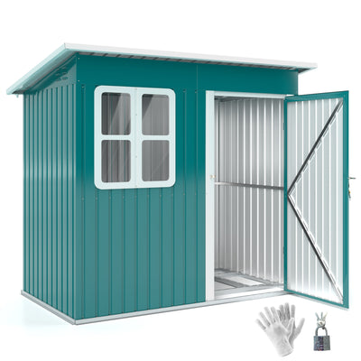 Outsunny 7 x 4ft Galvanised Steel Garden Shed, with Lock and Gloves - Green 