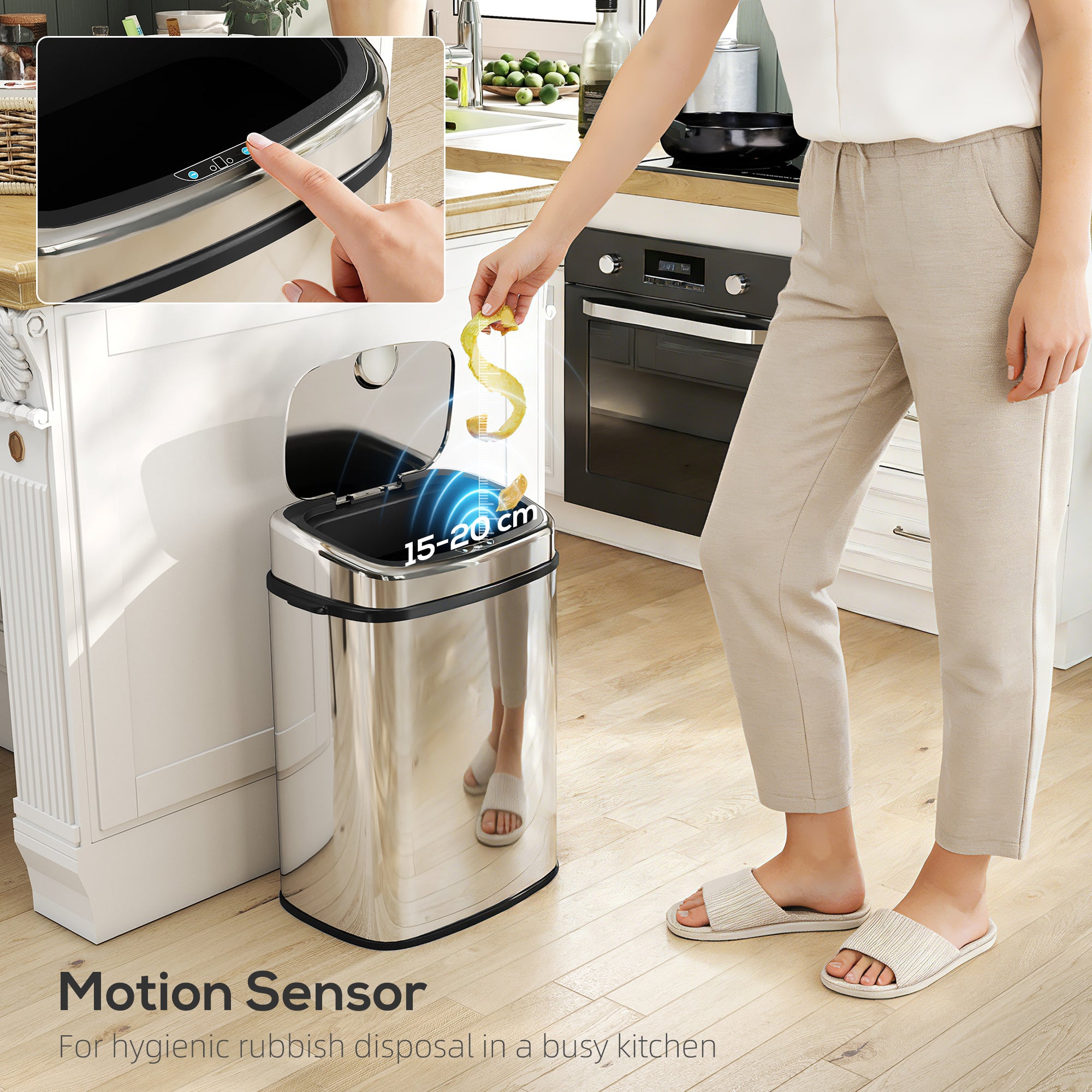 HOMCOM 50L Stainless Steel Sensor Bin - Silver Tone 