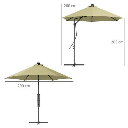 Outsunny 3(m) Garden Parasol Cantilever Umbrella with Solar LED, Cross Base and Waterproof Cover, Beige 