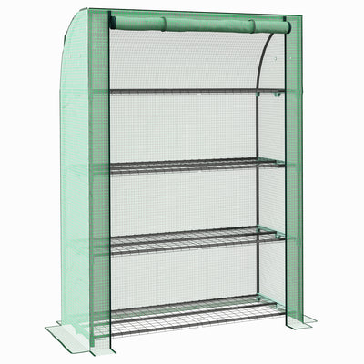 Outsunny 4 Tier Mini Greenhouse with Reinforced PE Cover, Portable Indoor Outdoor Green House with Roll-up Door and Wire Shelves, 170H x 120W x 50Dcm, Green 