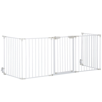 PawHut 5 Panels Pet Playpen Metal Fence w/ Walk Through Door - White 