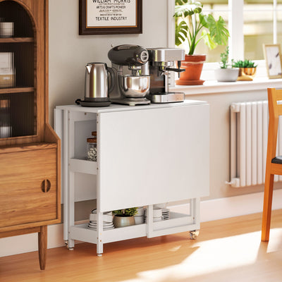 HOMCOM Industrial Folding Dining Table, Drop Leaf Table with Open Compartments for Small Spaces, Kitchen, Dining Room, White 