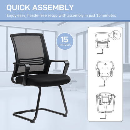 HOMCOM Ergonomic Desk Chair No Wheels, Padded Meeting Office Chair with Sled Base for Home Conference Room, Bedroom, Waiting, Reception, Black 
