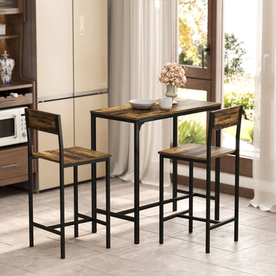 HOMCOM 3-Piece Bar Table Set with 2 Stools, Industrial Breakfast Bar Set with Footrest, Backrest for Dining Room, Small Space 