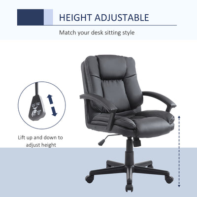 HOMCOM Office Chair, Computer Desk Chair, Mid Back Executive Chair with Adjustable Height and Swivel Rolling Wheels for Home Study, Black 