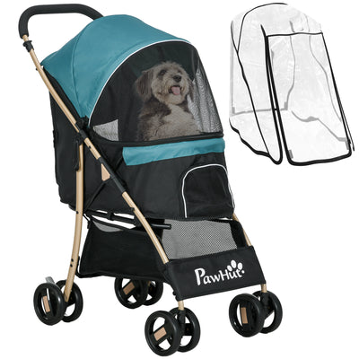 PawHut Pet Stroller for Small and Miniature Dogs, with Rain Cover - Dark Green 