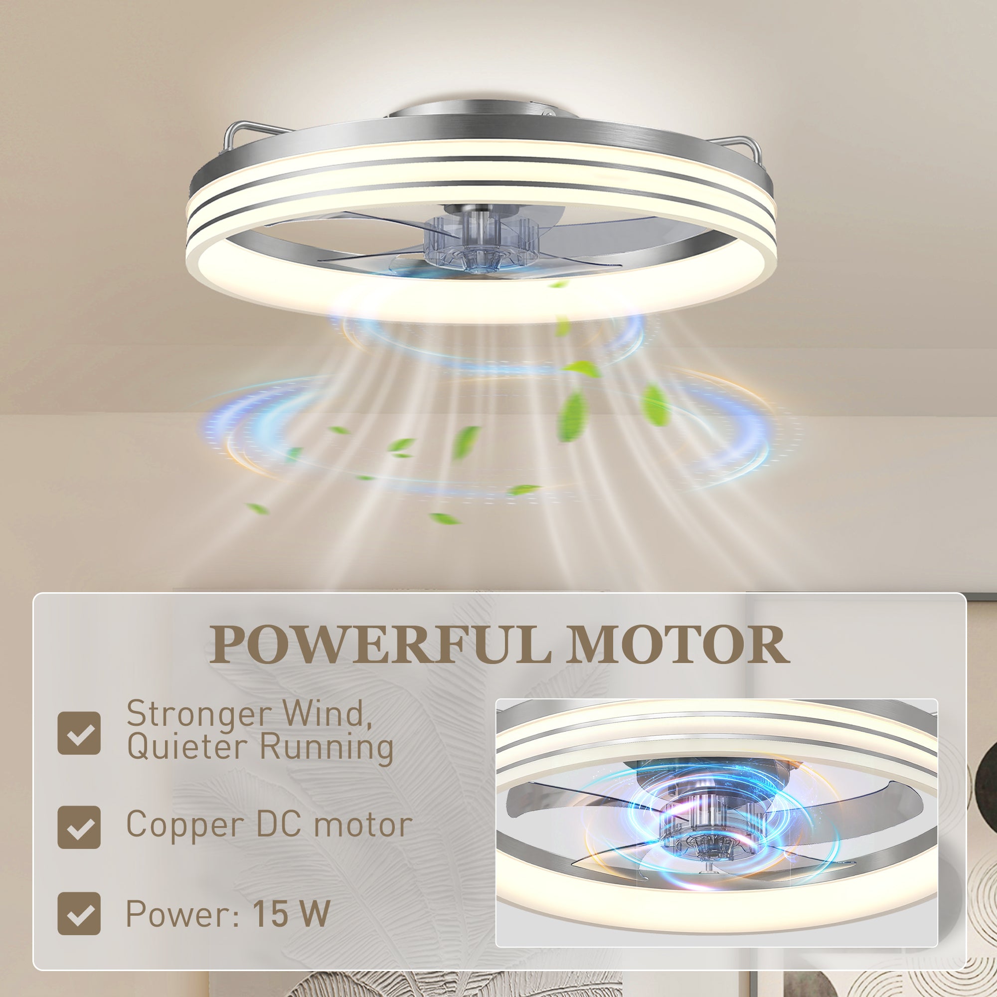 HOMCOM Ceiling Fans with Lights and Remote & App Control, 50cm LED Ceiling Fan Light with 3 Colour Temperatures, 6 Speed, Silver 