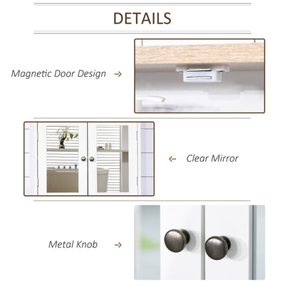 kleankin Bathroom Mirror Cabinet Wall Mounted Storage Cupboard with Double Door and Adjustable Shelf, White 
