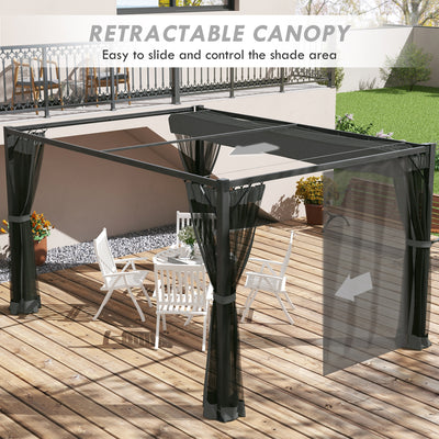 Outsunny 3 x 4m Aluminium Frame Pergola, with Retractable Roof - Dark Grey 