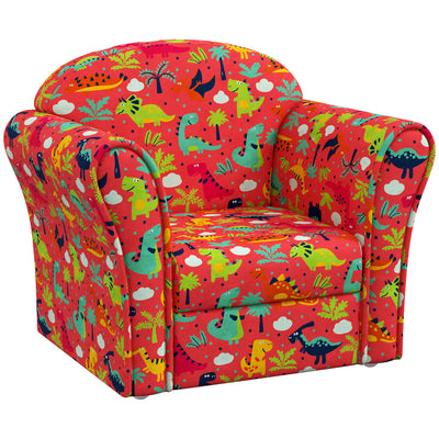AIYAPLAY Kids Armchair with Dinosaur Design, Wooden Frame, for Bedroom, Playroom, Kids Room - Red 