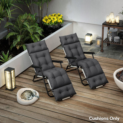 Outsunny Sun Lounger Cushions Only, 190x56x10cm Garden Lounge Chair Cushions Set of 2, UPF20+ 220gsm Fabric, Thick Sunbed Replacement Cushions with 6 Ties, Dark Grey 