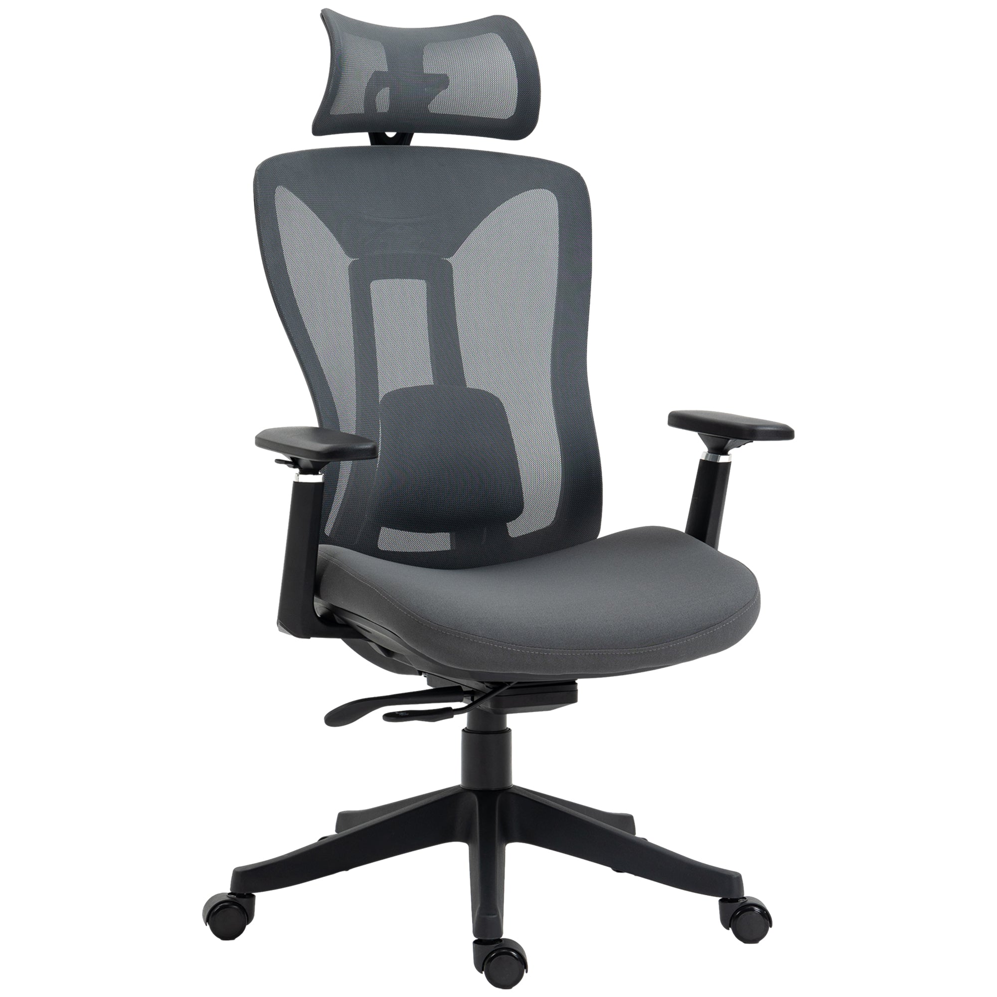Vinsetto Mesh Office Chair, Ergonomic Desk Chair, Computer Chair with Adjustable Headrest and Lumbar Support, 135\'c2\'b0 Reclining Back and 3D Armrest for Home Office Study, Grey