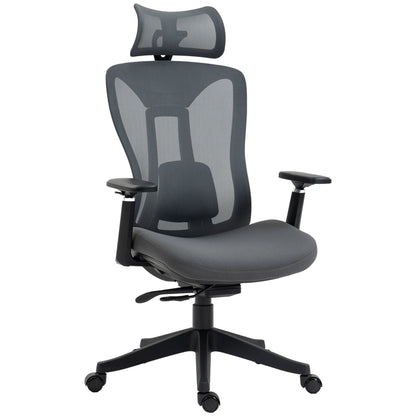 Vinsetto Mesh Office Chair, Ergonomic Desk Chair, Computer Chair with Adjustable Headrest and Lumbar Support, 135\'c2\'b0 Reclining Back and 3D Armrest for Home Office Study, Grey