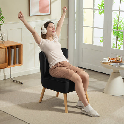 HOMCOM Modern Accent Chair, Fabric Living Room Chair with Rubber Wood Legs and Thick Padding, Black