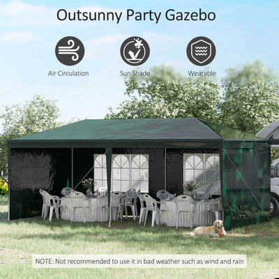 Outsunny 6x3 m Party Tent Gazebo Marquee Outdoor Patio Canopy Shelter with Windows and Side Panels, Green 