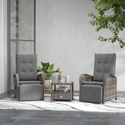 Outsunny 2 Seater Patio Rattan Chaise Lounge Sofa Set with Fabric Cushion, Grey and Brown 