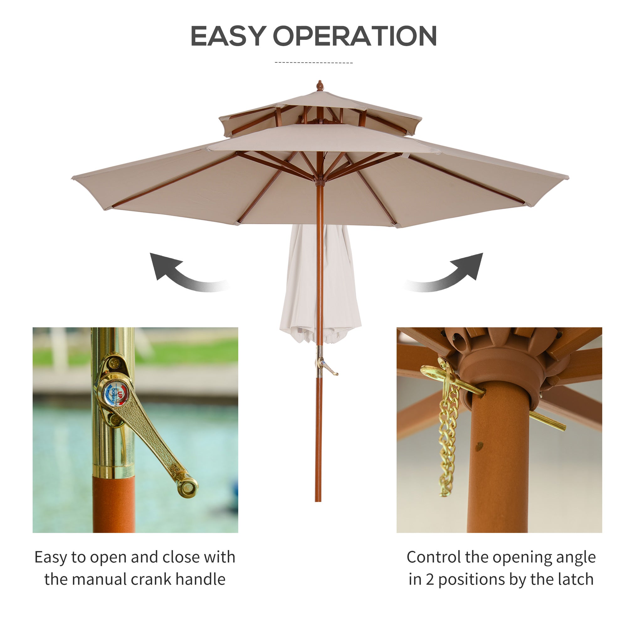 Outsunny 2.7m Elegant Wooden Frame Parasol Umbrella - Beige 