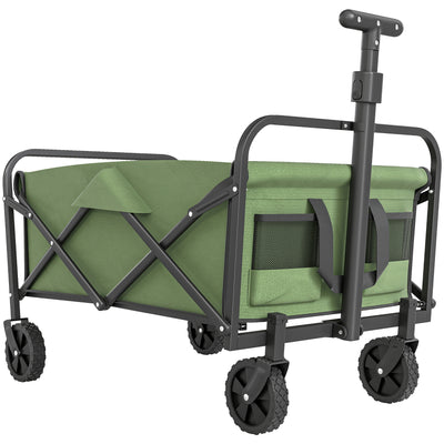 Outsunny 62L Festival Trolley on Wheels, Garden Folding Trolley Cart, 120kg Heavy Duty Collapsible Folding Wagon with Adjustable Handle and Carrying Bag for Beach, Camping, Festival, Green 