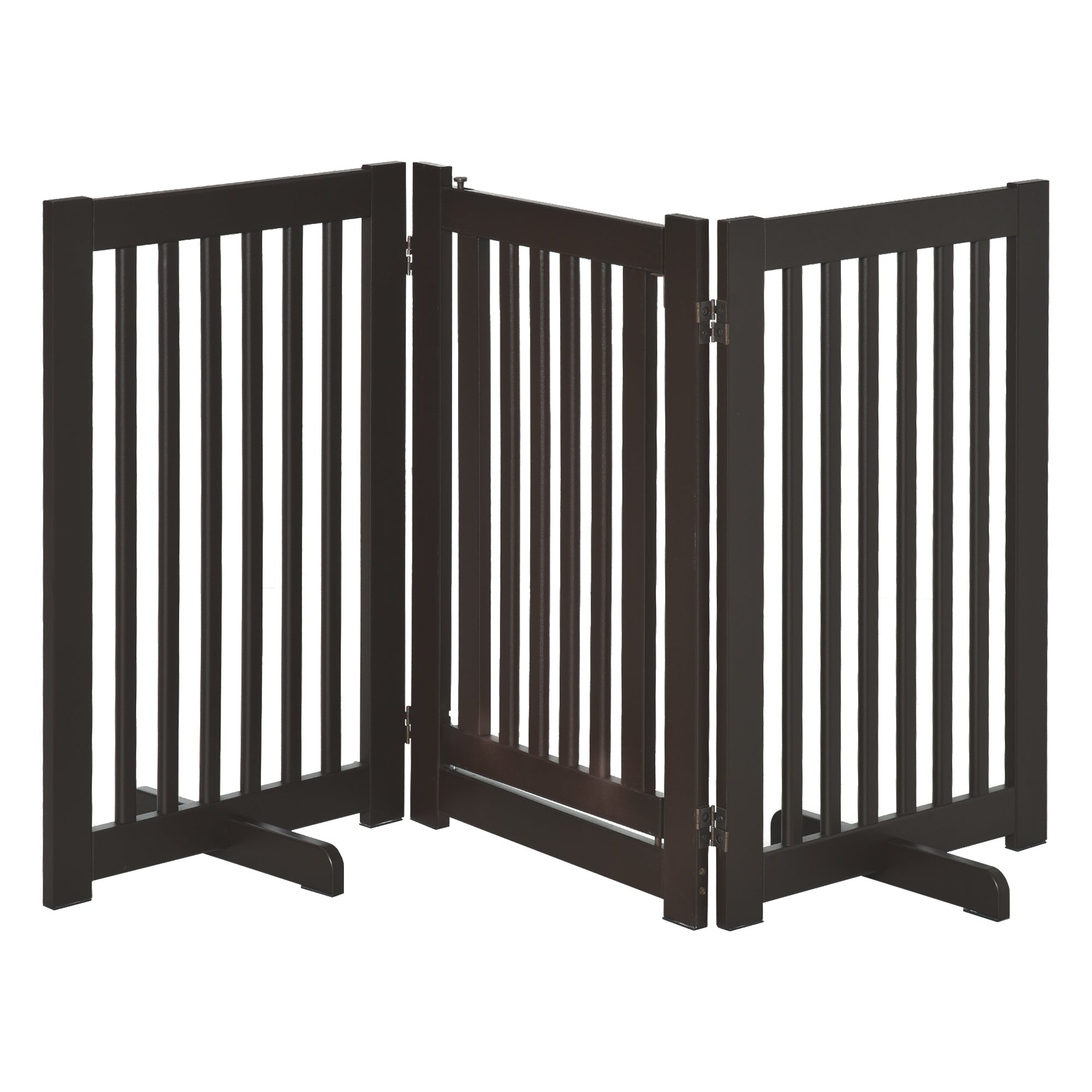 PawHut Freestanding Dog Gate, Foldable Pet Fence, Indoor Barrier, Stair Gate with Support Feet, 155 x 76 cm, Brown 