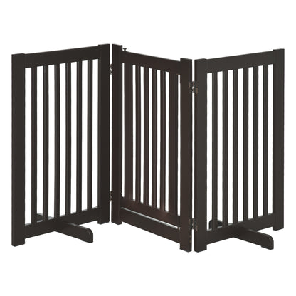 PawHut Freestanding Dog Gate, Foldable Pet Fence, Indoor Barrier, Stair Gate with Support Feet, 155 x 76 cm, Brown 